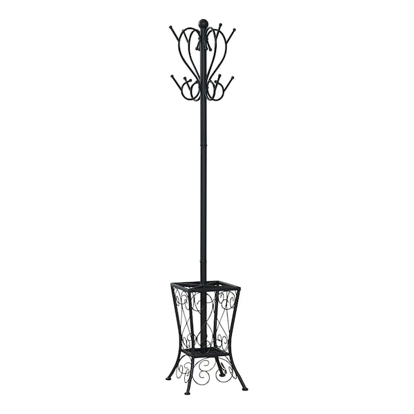 Monarch Specialties Coat Rack, Hall Tree, Free Standing, 8 Hooks, Entryway, 71"H, Umbrella Holder, Bedroom, Metal, Black I 2060 - main